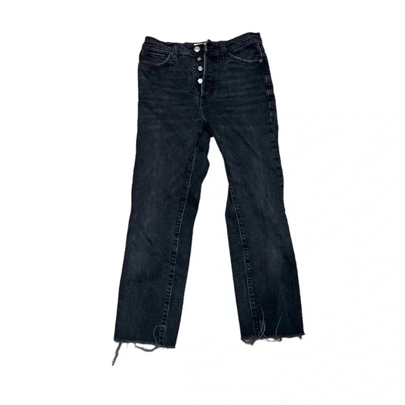 Mango Denim Gisele Black High Waisted Black Raw Hem Jeans 4 - Picture 1 of 4